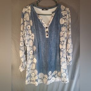 Lily By Firniana Ice Blue Floral Print Top